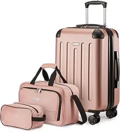 Ensemble Valise 3 Pièces Amazon Basics - Trolley 55cm Extensible Rigide Rose Gold