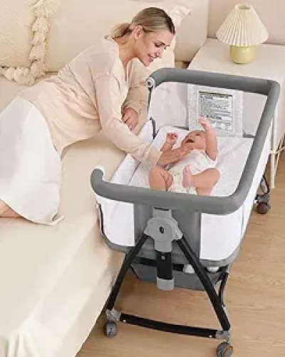 Lit Cododo Bébé 3 en 1 Gris - Bassinette Réglable 6 Hauteurs avec Roulettes