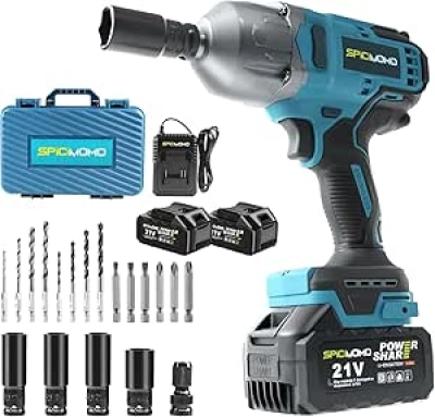 Clé à Choc 1/2 Inch 1200N.m 21V - Visseuse à Percussion Brushless avec 2 Batteries