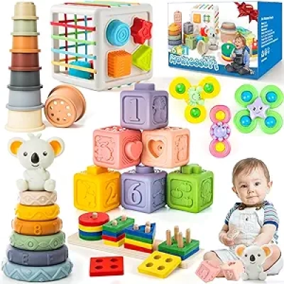 Jouets Montessori 6 en 1 pour bébé 6-18 mois - Jouets sensoriels d'apprentissage