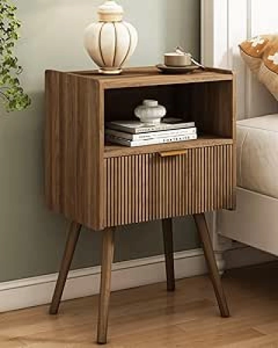 Table de Nuit Moderne Noyer - Meuble Rangement Chambre Petit Espace