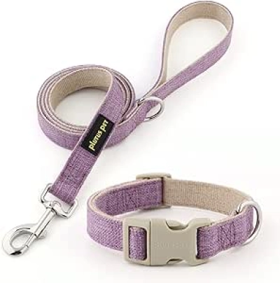 Collier et Laisse Chien Coton Chanvre Ajustable - Petit, Moyen, Grand