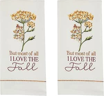 Lot de 2 Torchons de Cuisine Brodés Automne | Serviettes Florales en Coton