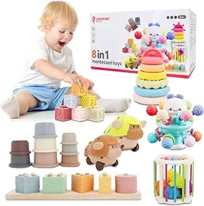 Jouets Montessori 6-18 Mois : Ensemble 8 en 1 Éducatif pour Bébé