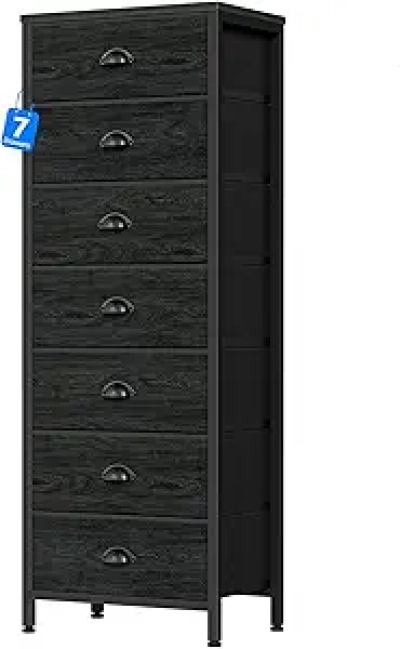 Commode 7 Tiroirs Furnulem - Meuble de Rangement Noir pour Chambre et Dressing
