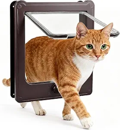Chatière NAMSAN 4 Modes - Porte Chat Intérieure/Extérieure Étanche Brun