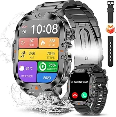 Montre Connectée Militaire Homme - Écran 2.01" - 170+ Modes Sport - IP68 - 30 Jours d'Autonomie