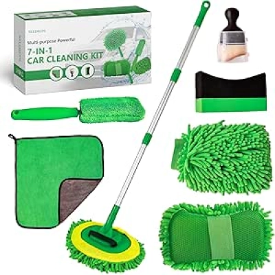 Kit Nettoyage Voiture 7-en-1 Professionnel - Balai Télescopique, Microfibre et Accessoires
