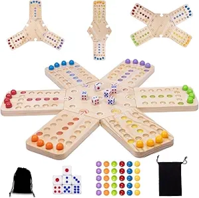 Jeu de Plateau Marbre en Bois - Jeu de Société Portable pour 2-6 Joueurs
