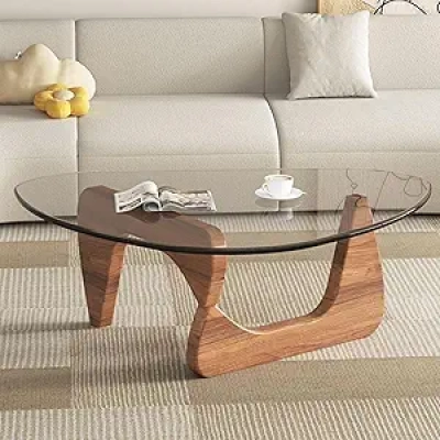 Table Basse Moderne Verre EASYSOUL - Design Oval 84cm, Plateau Verre Teinté