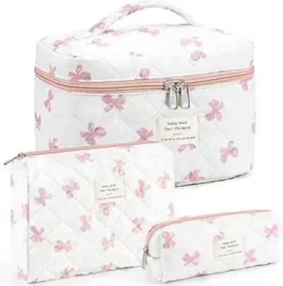 Trousse de Maquillage Femme 3 en 1 Coton Matelassé - Set Organizer Voyage