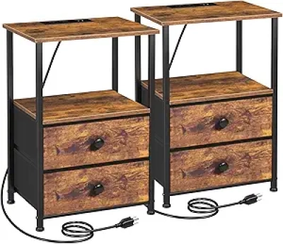Table de Nuit avec Station de Charge - Lot de 2 Tables de Chevet Rustic Brown