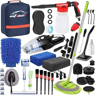 Kit Nettoyage Voiture 43 Pièces Complet avec Pistolet Mousse et Aspirateur