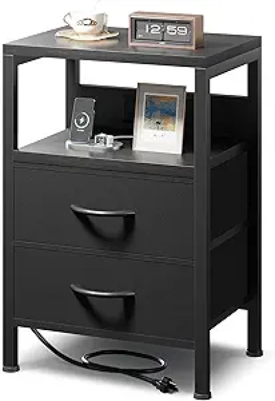 Table de Nuit avec Station de Charge USB-C - Meuble Chambre Moderne Noir