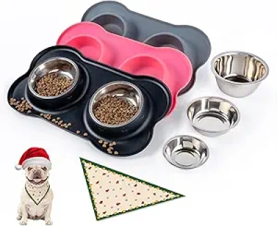 Gamelle Chien Petit Tapis Silicone Anti-Déversement Inox - Cadeau Noël