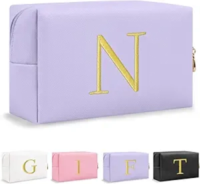 Trousse de Maquillage Personnalisée Initiale Brodée Or - Cadeau Ado Fille