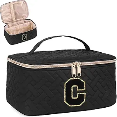 Trousse de Maquillage Personnalisée Initial Chenille pour Fille | Cadeau Ado Prépy