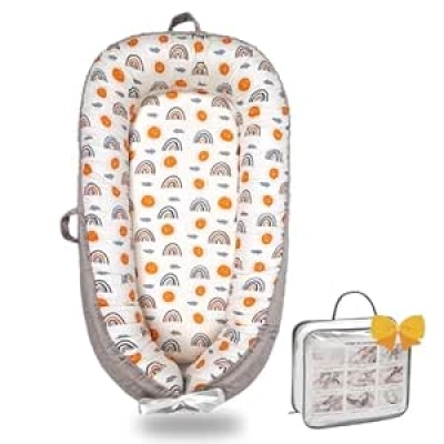 Baby Lounger Coton Bio 100% Respirant | Nid Bébé Portable AO Rainbow