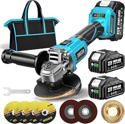 Meuleuse d'angle sans fil 21V Seesii 115mm - Moteur brushless 10000 RPM avec 2 batteries 4.0Ah