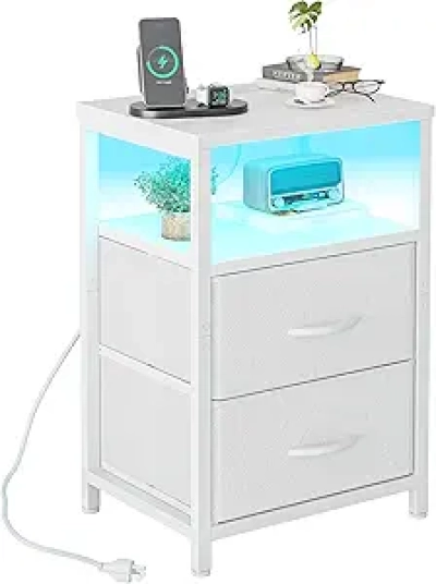 Table de Nuit avec Station de Charge LED - TIQLAB Blanc