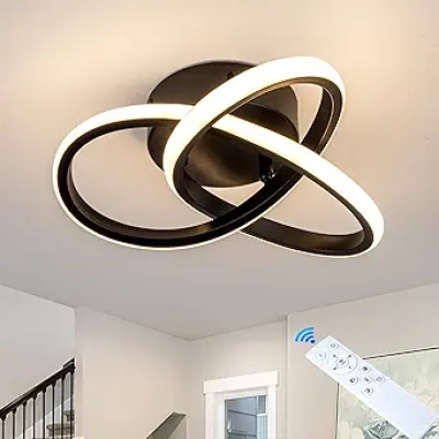 Plafonnier LED 24W Dimmable 10 Pouces - Lustre Moderne Noir avec Télécommande