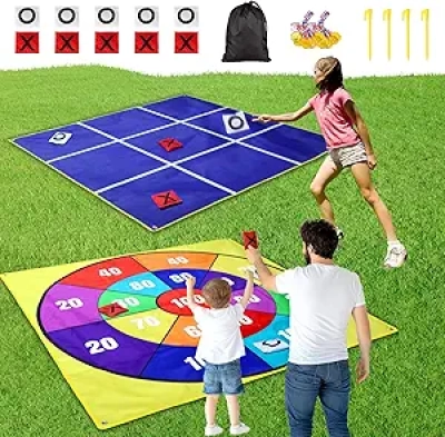 Jeu 2-en-1 Géant Tic Tac Toe et Cornhole pour Jardin - Jeu d'Extérieur Famille