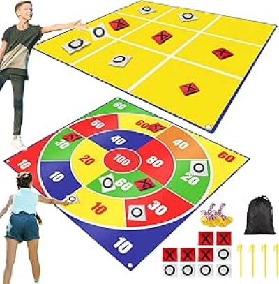 Jeu Géant 2-en-1 Tic Tac Toe & Cornhole 4,5m - Jeux Extérieur Jardin