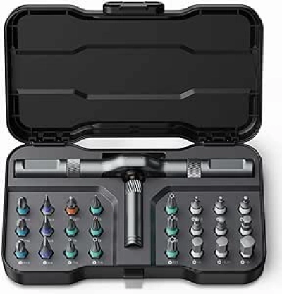 Tournevis Magnétique 24 en 1 - Kit de Réparation Professionnel avec Manche Cliquet