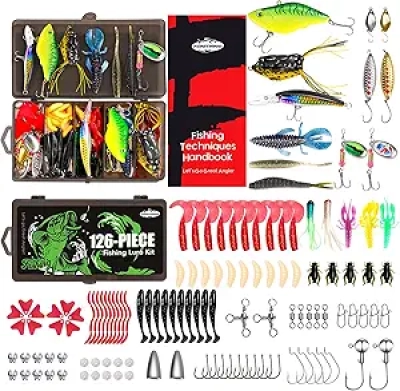 Kit de Pêche Complet 126 Pièces - Boîte à Tackle avec Leurres, Hameçons et Accessoires pour Carnassiers