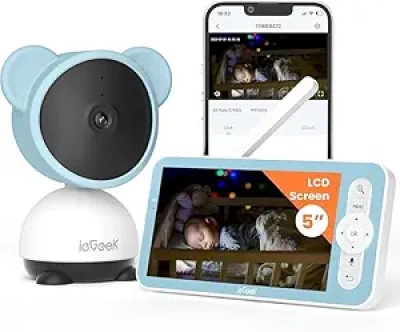 Babyphone ieGeek 1080p - Écran LCD 5", Vision Nocturne, Suivi Automatique et App Mobile