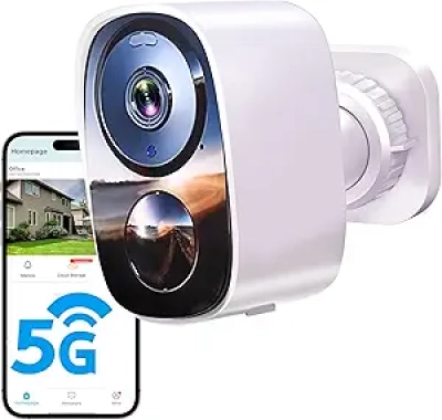 Caméra de Surveillance 2K Sans Fil Extérieure - Batterie 6 Mois, Stockage Cloud Gratuit