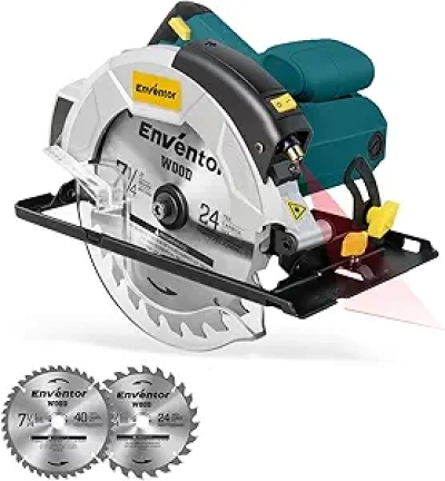 Scie Circulaire 185mm ENVENTOR 1200W - Guide Laser et 2 Lames