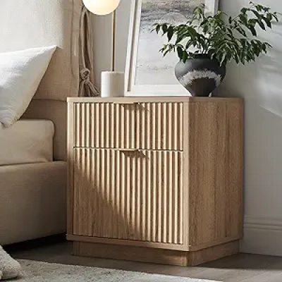 Table de nuit 23'' chêne naturel avec station de recharge USB - 2 tiroirs