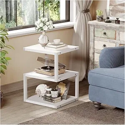 Table de Nuit S Design 3 Étages - Petite Table d'Appoint Blanche 54cm