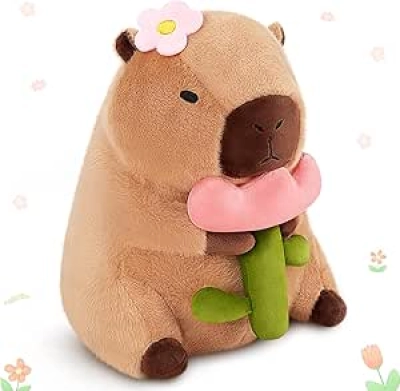 Peluche Capybara Mignon 30cm - Jouet Kawaii avec Fleur pour Enfants et Adultes