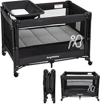 Lit Cododo Bébé ANGELBLISS 4-en-1 : Parc, Bassinet et Table à Langer