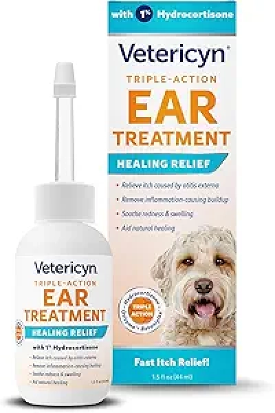 Vetericyn Triple-Action Traitement Auriculaire Chiens Chats - Gouttes Hydrocortisone 1%