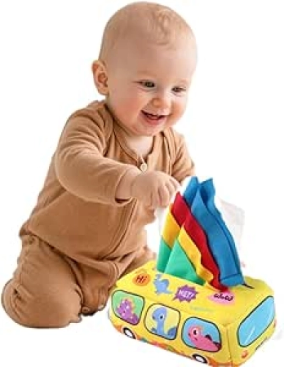 Jouet Boîte à Mouchoirs Montessori 6-12 Mois | Tissu Sensoriel Crinkle