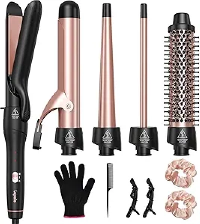 Fer à Boucler 5 en 1 avec Brosses Thermiques et Plaques Céramiques Interchangeables