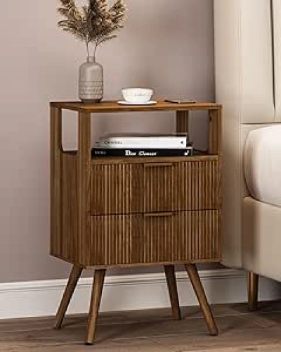 Table de nuit moderne 2 tiroirs avec étagère - Design scandinave bois massif