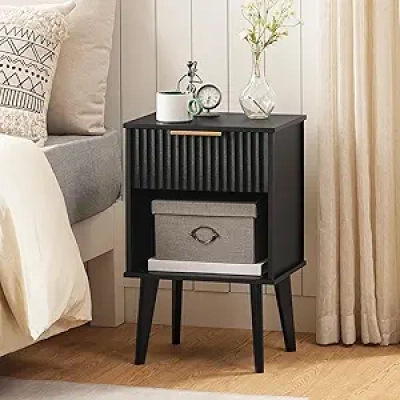 Table de Nuit Moderne avec Tiroir Cannelé - Meuble Rangement Chambre/Salon
