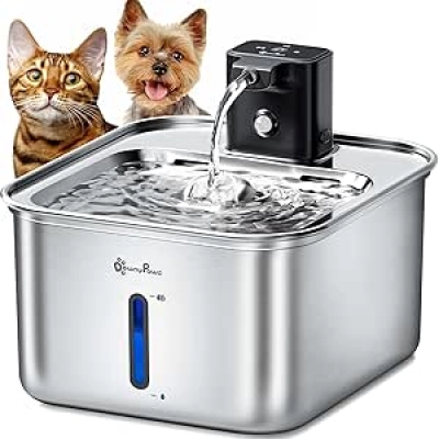 Fontaine à Eau pour Chat Sans Fil Inox 3L - DownyPaws avec Détecteur de Mouvement