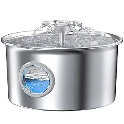 Fontaine à Eau pour Chat Inox 2.6L - Ultra Silencieuse avec LED et Filtre 4 Étages