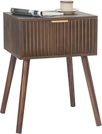 Table de Nuit Mid Century Modern Noyer - Petite Table d'Appoint avec Tiroir