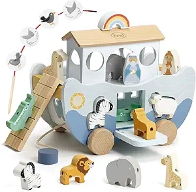 Arche de Noé en Bois Montessori - Jouet Éducatif Bébé 1-3 ans
