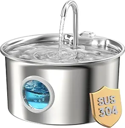 Fontaine à Eau pour Chat Inox 2.6L - Distributeur Silencieux avec Filtration