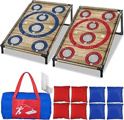 Cornhole Portable 2 Plateaux - Jeu de Sacs de Fèves avec 8 Sacs - Intérieur/Extérieur