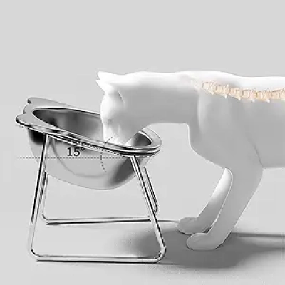 Gamelle Surélevée Chat - Bol Inox Anti-Vomissement 15° Ergonomique