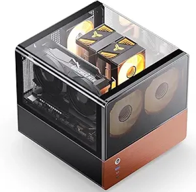Boîtier PC JONSBO V12 Black Micro ATX - Design Verre Courbé & Bois Noyer