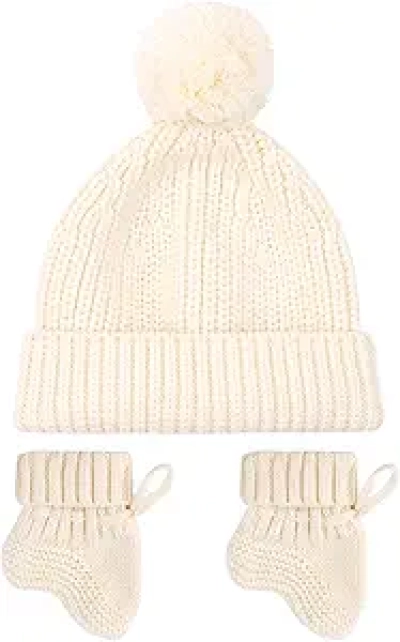 Ensemble Chaussons et Bonnet Bébé Tricotés Main 0-6 Mois - Cadeau Naissance